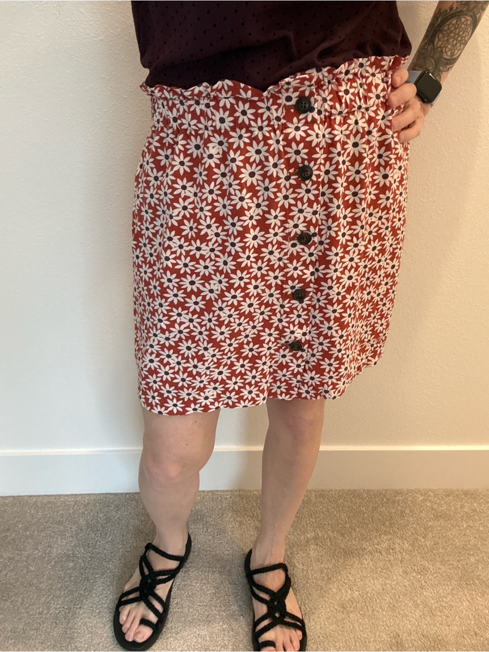 Madewell Floral Button Front Mini Skirt Medium Daisy Print Elastic Waist Pockets